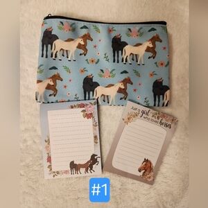Horse Print Zip Pouch in Light Blue